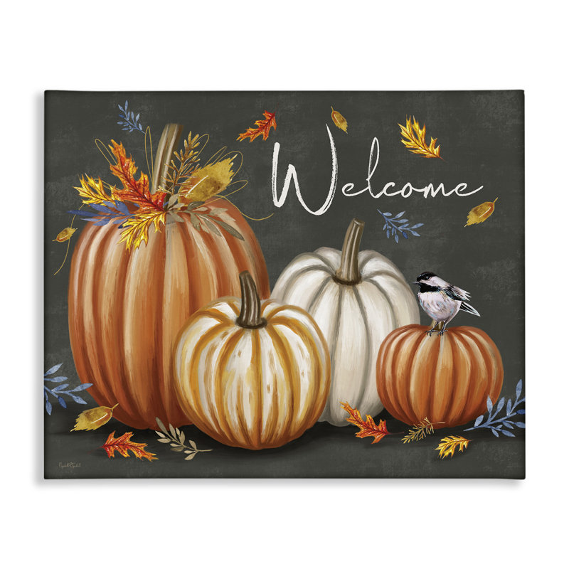 "Welcome with Autumnal Pumpkins", art mural sur toile par Elizabeth Tyndall, H 24 po x l 30 po