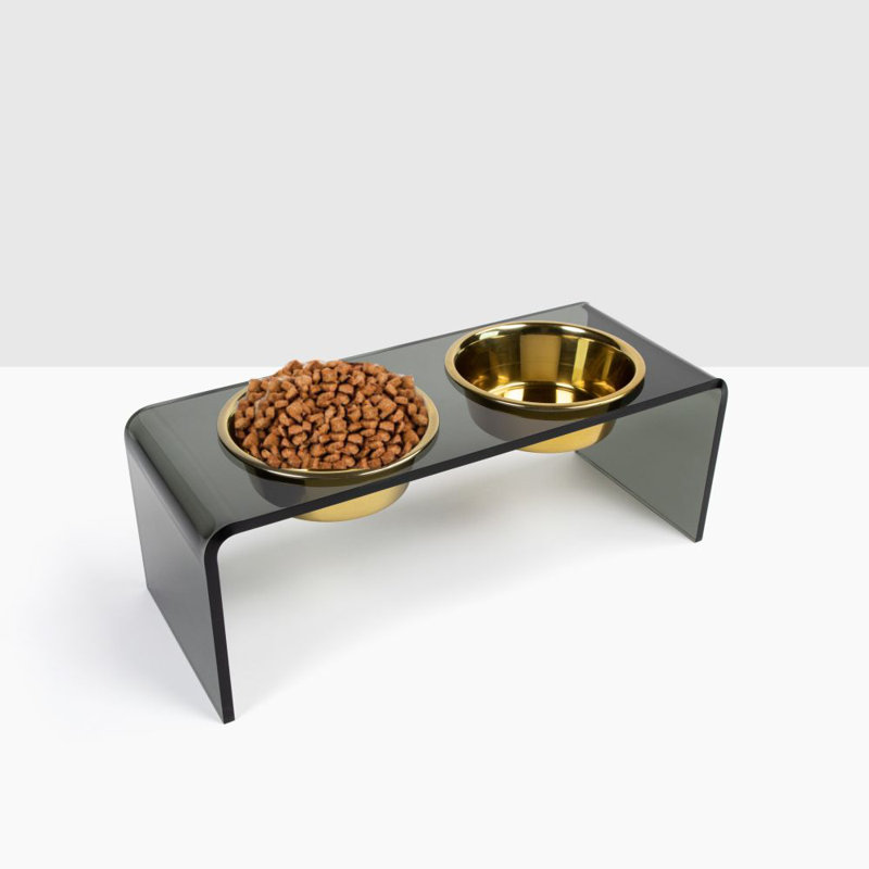 Acrylic Double Bowl Elevated Pet Feeder, Gold