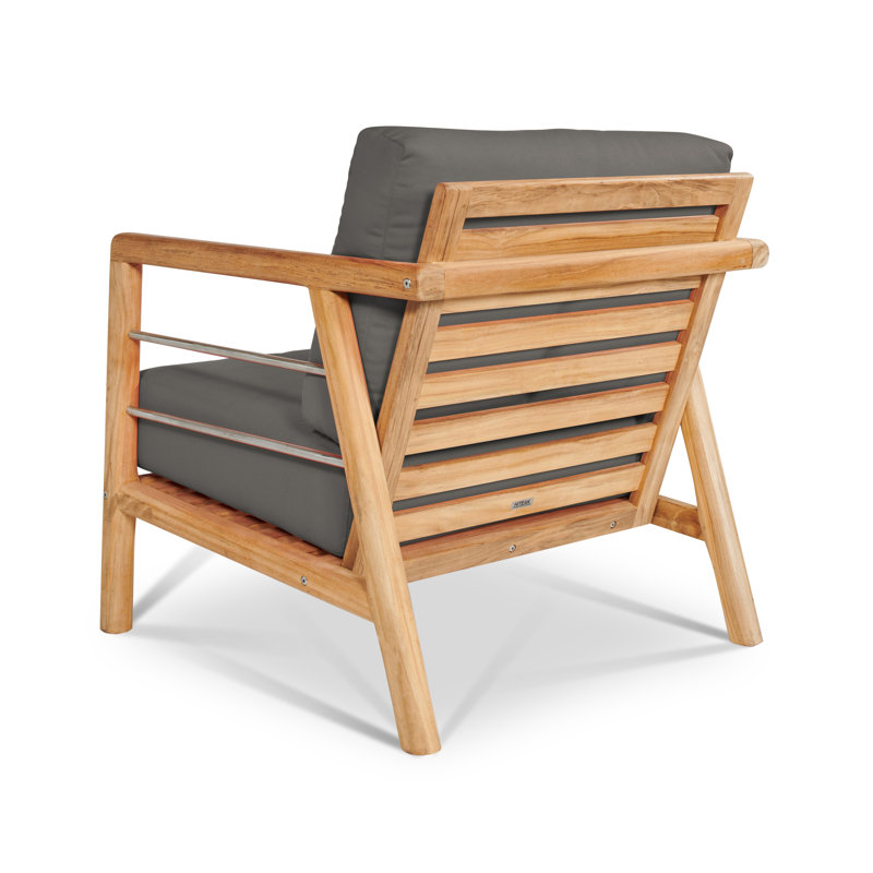 Fauteuil club d'extérieur en teck Goronwy Aalto, Gris anthracite Sunbrella®, Naturel sablé