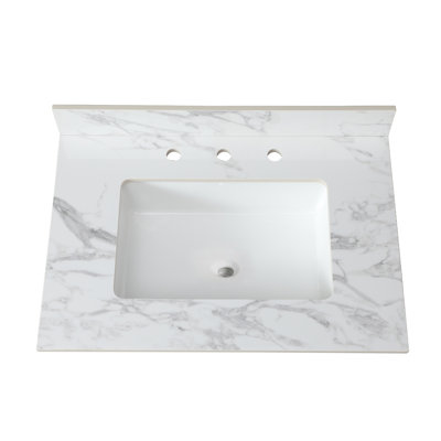 Comptoir de meuble-lavabo de salle de bain blanc fritté en pierre 31 po x 22 po - Lavabo encastré en céramique
