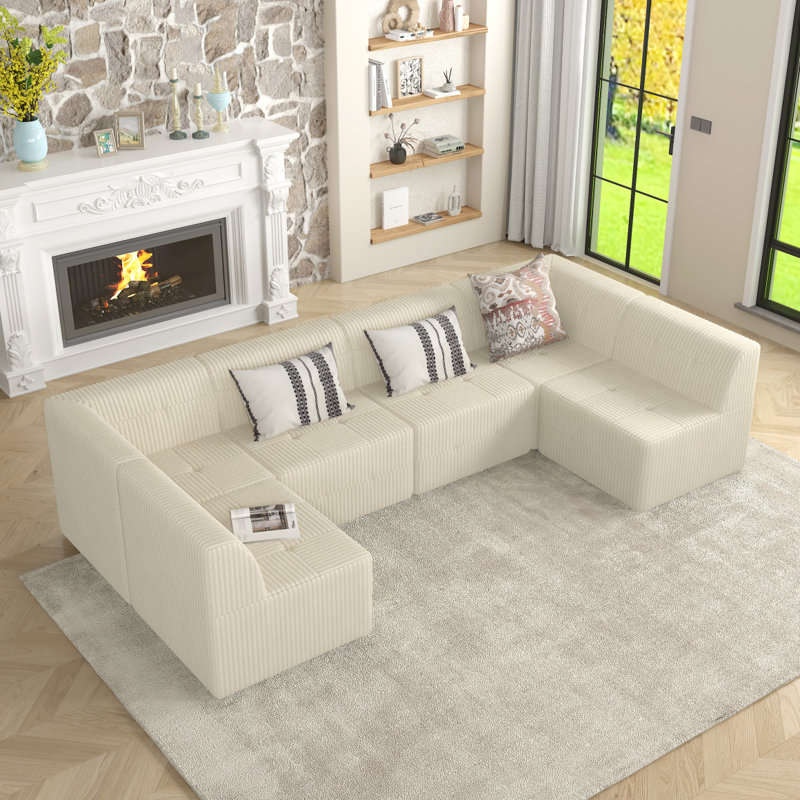 Canapé modulaire Boneless, Velours côtelé beige
