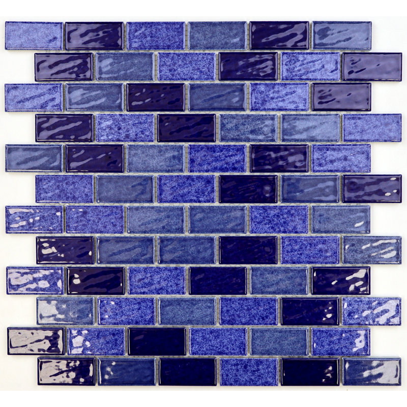 Swimming Pool Series 1" X 2" Porcelain Mosaic Tile, Blue Wave