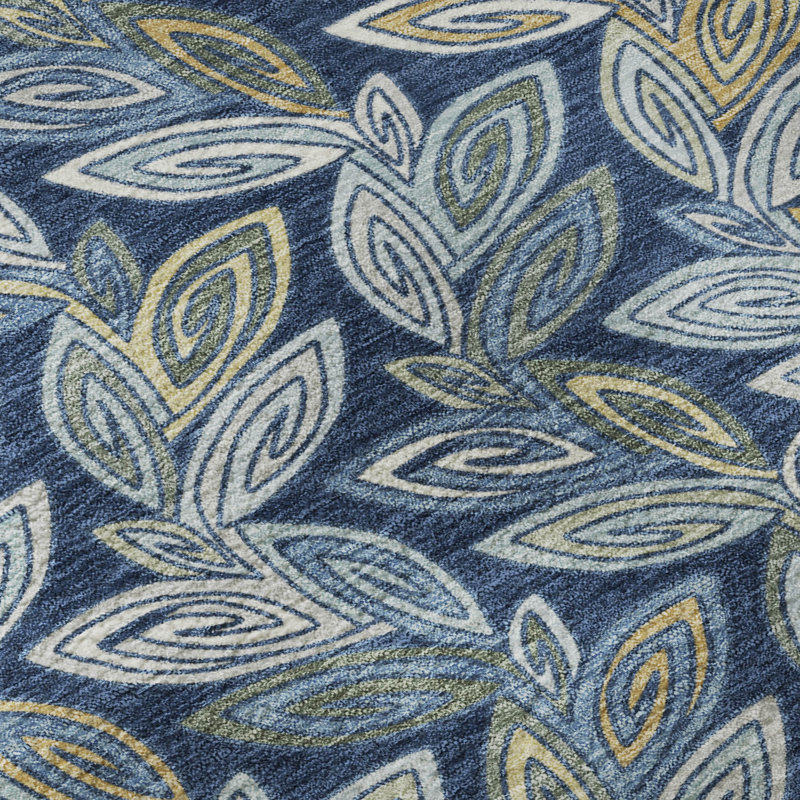 Tapis botanique Premium lavable à la machine Villers, Marine, 3 pi x 5 pi