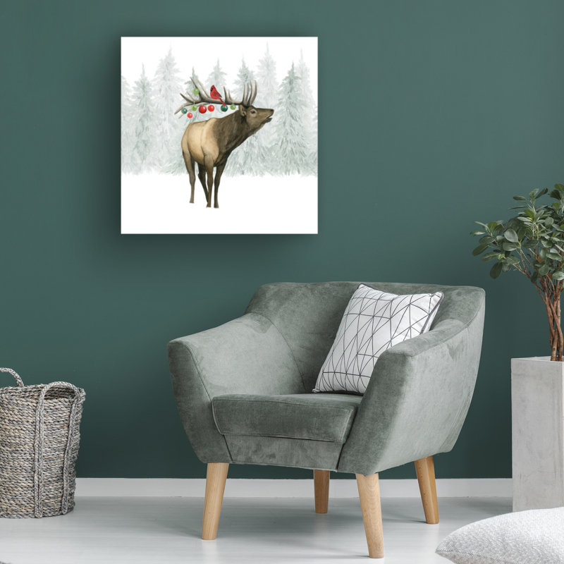 Festive Forest Reindeer Canvas Art in White and Brown