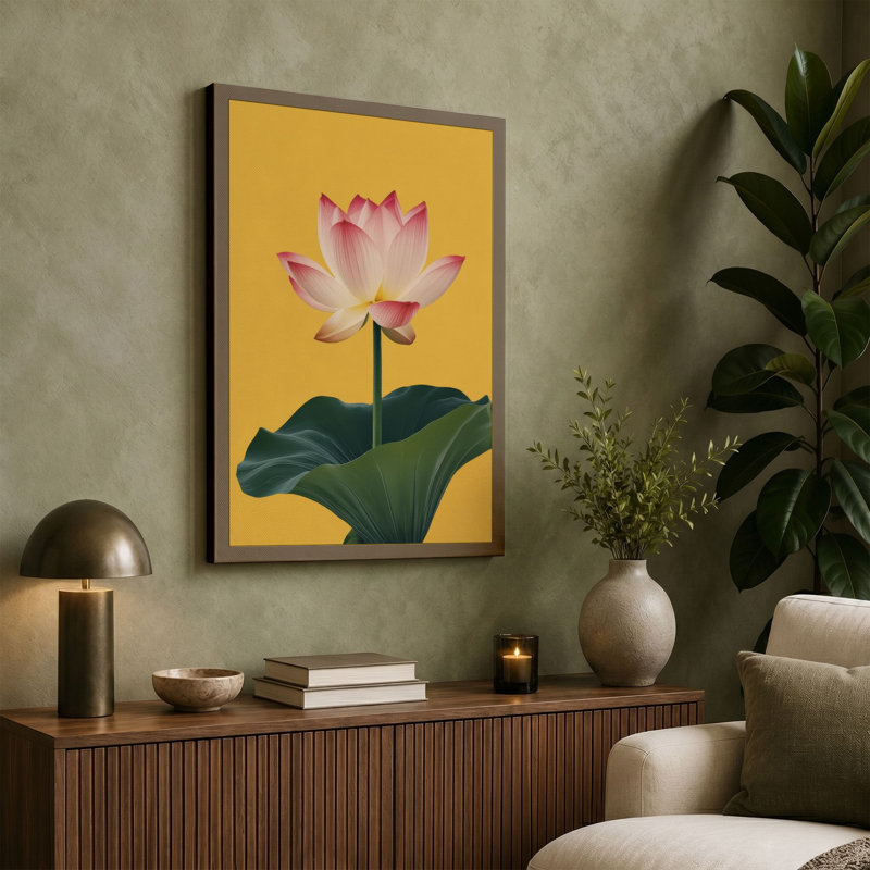 Single Lotus Bloom Botanical - Wrapped Canvas, 24x16 - 61.0 x 40.6 cm, Teal Border