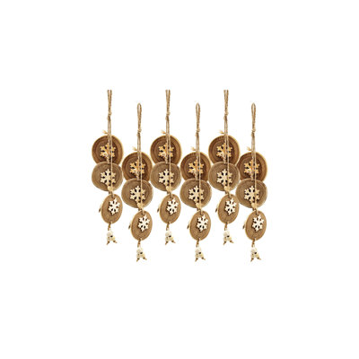 Woodchip Hanging 3Snowflake String Ornament  Set of 6  14.2"H  Beige