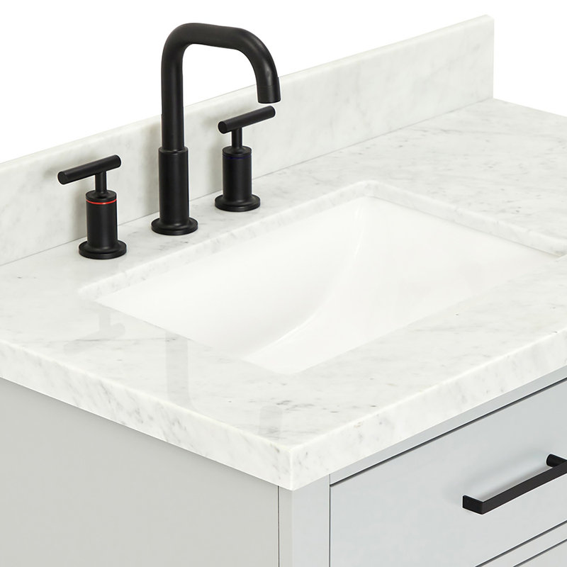 ARIEL HEPBURN 37 IN RIGHT OFFSET RECTANGULAR SINK VANITY 1,5 IN, Gray, Rectangular, Left