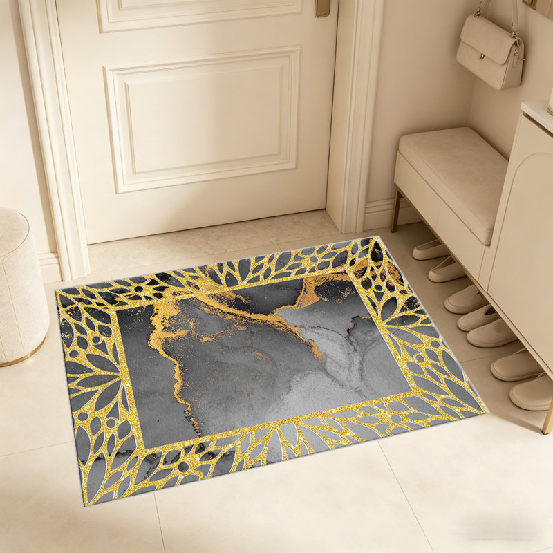Grey Gold Marble Frame   area rugs for Living Room, Soft and Comfortable, Suitable for all seasons, easy to maintain, machine washable Indoor floor mat, Under Table Farmhouse suitable for Bedroom, Dining Room, Study,  Balcony, Home Decor Patio