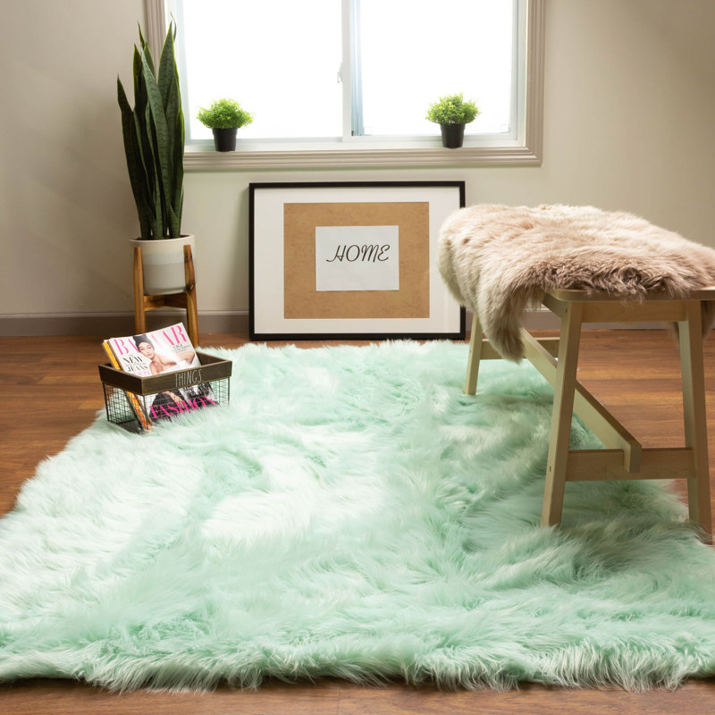 Tapis à poil long moelleux lavable à la machine Diller Mint, Rectangle 3 pi x 5 pi