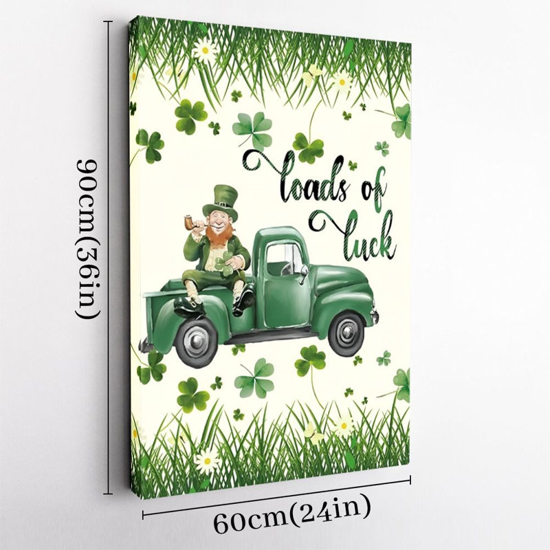 Art mural sur toile, art de la fête de la Saint-Patrick et de Pâques, camion, dessin de l'aquarelle sur toile, affiche