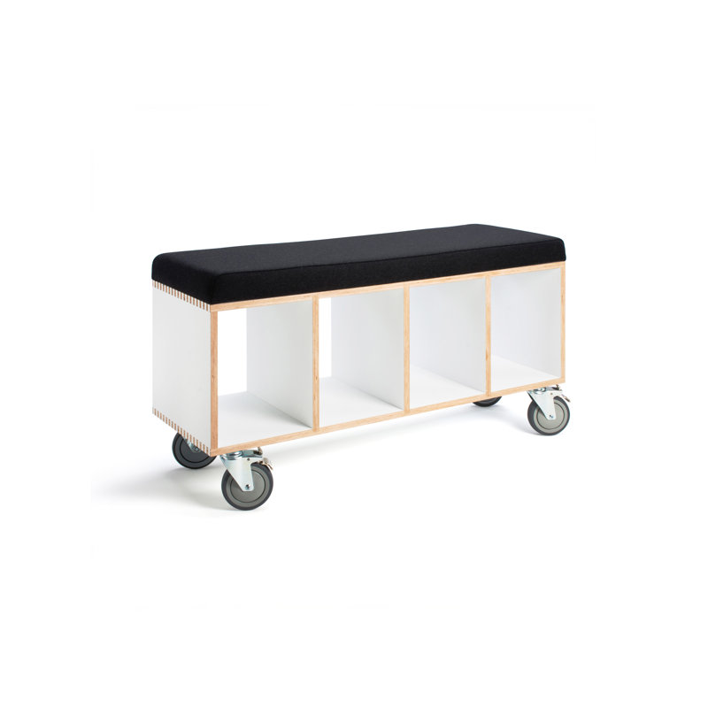 Wool Upholstered Storage Bench, Gray, White