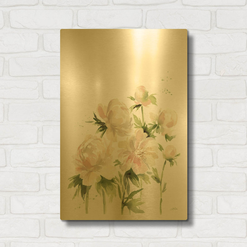 «Peony I» par Katrina Pete, art mural en métal doré, 16 po x 24 po, 16"x24"