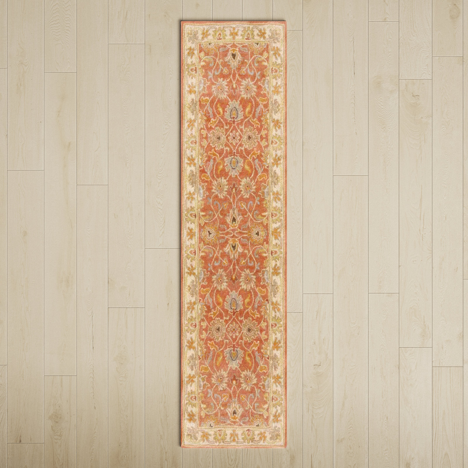 Arden Orange Hand-Tufted Wool Floral Rug, Runner 3' x 12'
