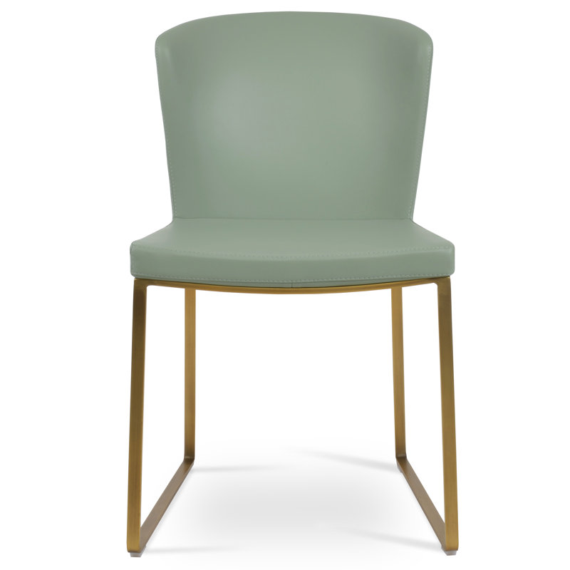 Capri 18'' H Upholstered Metal Side Chair, Mint, Brass