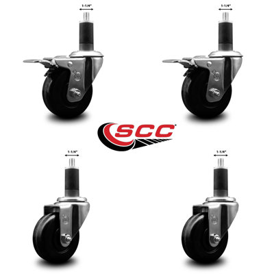 Phenolic Swivel 1-1/4 Inch Expand Stem Caster Set 2 Total Lock Brakes