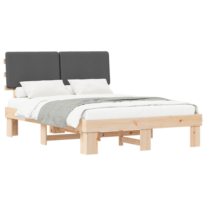 Solid Wood Bed, Natural/Dark Grey, European Kingsize (160 x 200 cm)