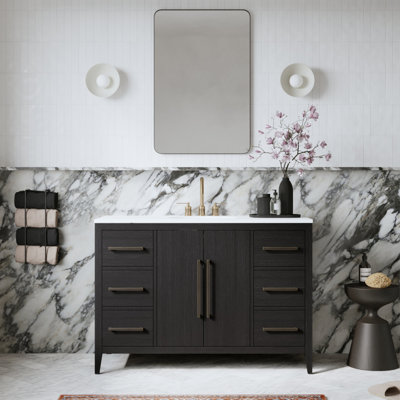 Meuble-lavabo simple 48 po avec plateau en quartz Alsup