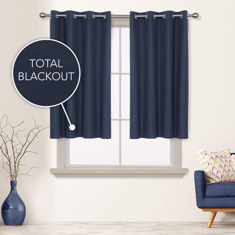 Total Blackout Composited Thermal Insulated Grommet Curtain Panels (Set Of 2), Navy Blue, 52" W x 45" L