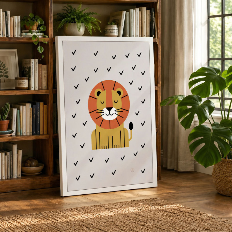 Cheerful Lion Geometric - Wrapped Canvas, 18x12 - 45.7 x 30.5 cm, Terracotta Border