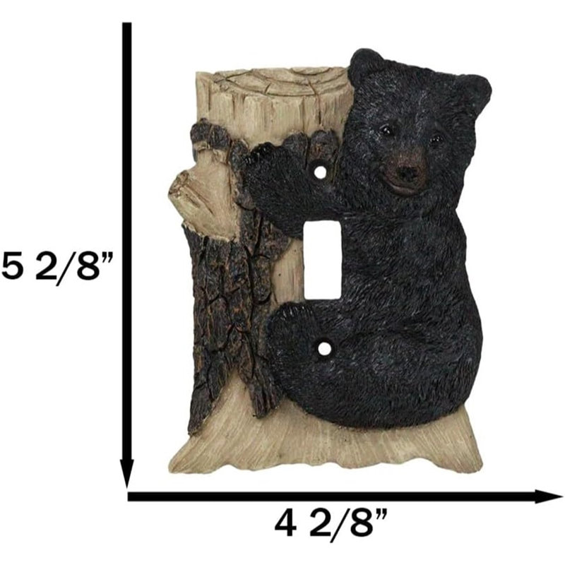Set Of 2 Rustic Black Bear Cub Climbing On Tree Wall Single Toggle Switch Plates