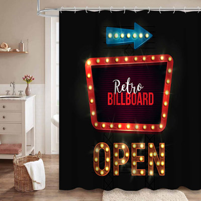 Neon Retro Vintage Vegas Sign Art Waterproof Shower Curtain with 12 Hooks