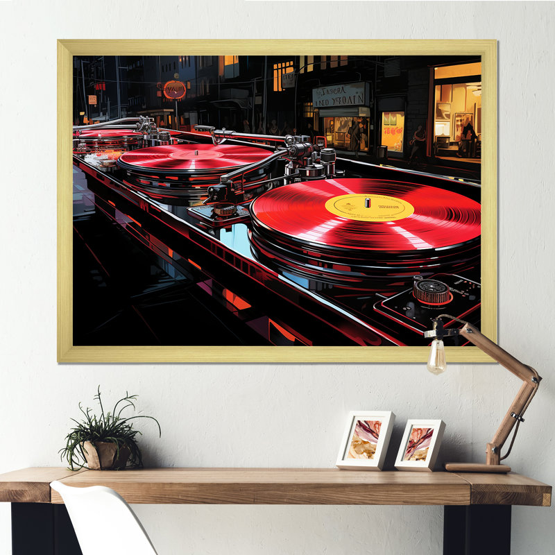 Mauve et noir, Platines vinyle - Reproduction d'art sur toile encadrée, Cadre doré à coins fermés