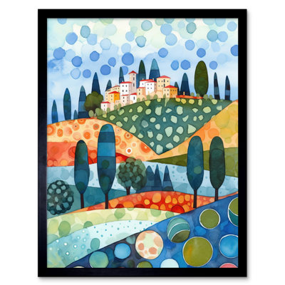Italian Abstract Landscape Folk Art Artwork Framed Wall Art Print 9X7 Inch