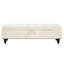 Banc de rangement 59 po en tissu beige, multifonctionnel pour la maison, plateau à boutons, pieds en bois massif - Eucalyptus élégant et pratique