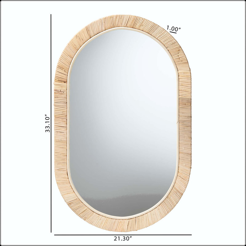 Miroir moderne bohème moderne avec bois d'acajou et rotin