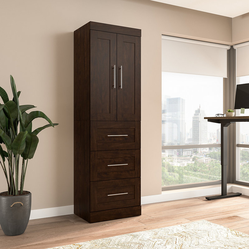 Arlex Shelving Unit with 3 Drawers and Door (25W ), New Chocolate, 83.7" H x 25" W x 18.2" D