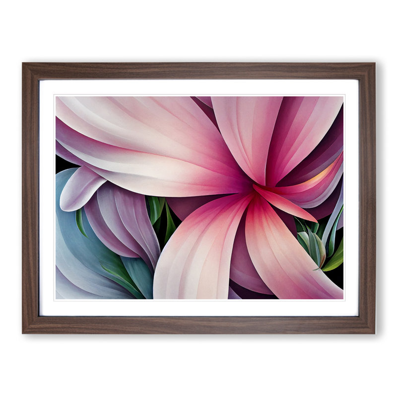 Intense Modern Flower Abstract - Single Picture Frame Print, 46cm H x 64cm W x 2cm D, Walnut