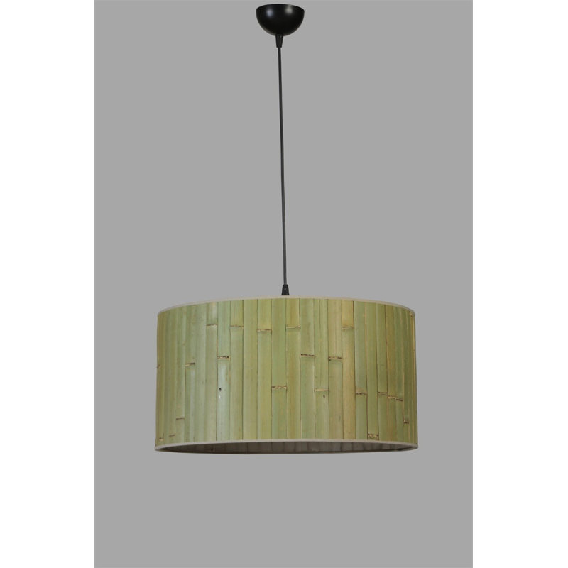 Élégant lustre en métal avec capuchon en bambou, 17,7 po de diamètre, hauteur réglable jusqu'à 27,6 po | Douille E27, 40 W maximum, couleur verte et noire | Parfait pour les salles à manger, les espaces de vie et les intérieurs modernes, classé IP20