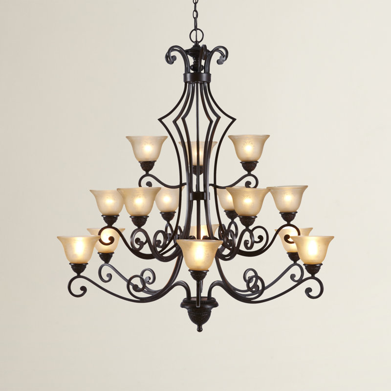 Hopson 15 - Light Dimmable Tiered Chandelier, Screen Amber