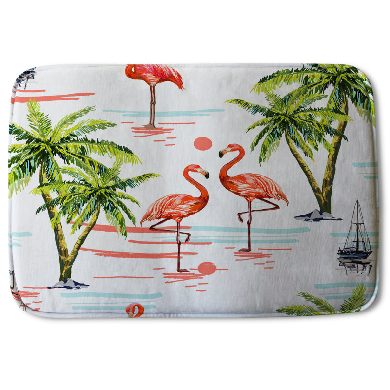 Isabelle Non-Slip Bath Rug, Pink Flamingos & Palm Trees