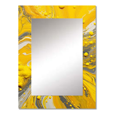 Yellow and Grey Cosmic Vibrations I - Abstract Large Mirror, Modern Unique Wall Mirror Decor, Printed Metal Art