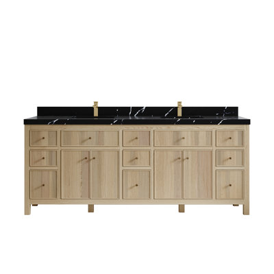 Meuble-lavabo double autoportant 84 po avec comptoir en quartz 84 po