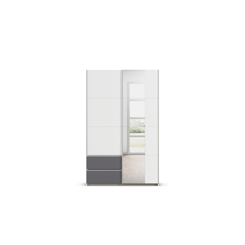 Sevilla sliding door wardrobe, Alpine White/Gray Metallic/Aluminum Colored, 210cm H x 131cm W x 59cm D