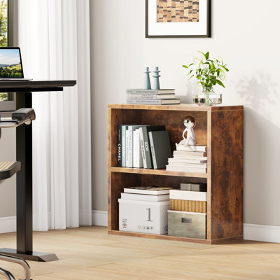 Étagère de rangement à 2 niveaux pour bibliothèque, bibliothèque ouverte de 23,7 po, unité de rangement pour bibliothèque au sol, rétro