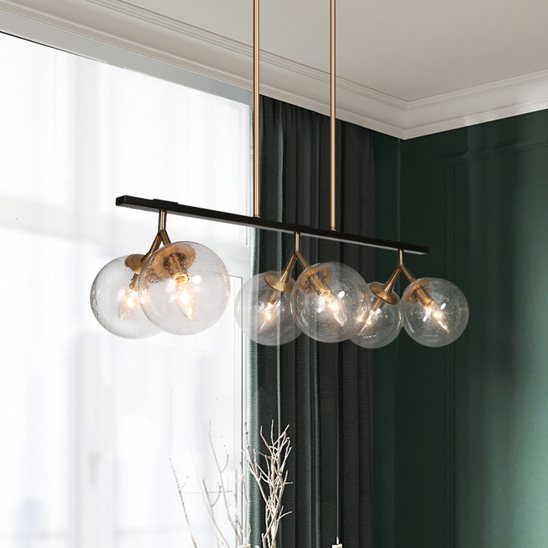 6-Light Sloped Ceiling Linear Pendant Chandelier with 4 Adjustable Rods, Globe Seeded Glass