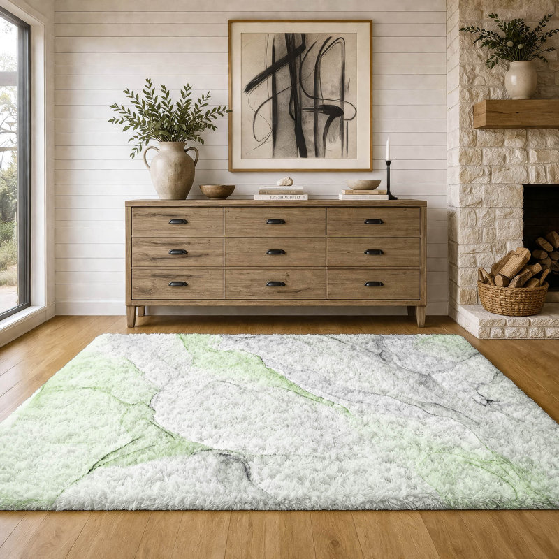 Tapis de qualité supérieure à poil long lavable ADS515, Vert, 3 pi x 5 pi