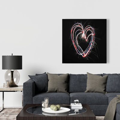 Red & Blue Fireworks Heart Canvas | Bedroom Decor Art