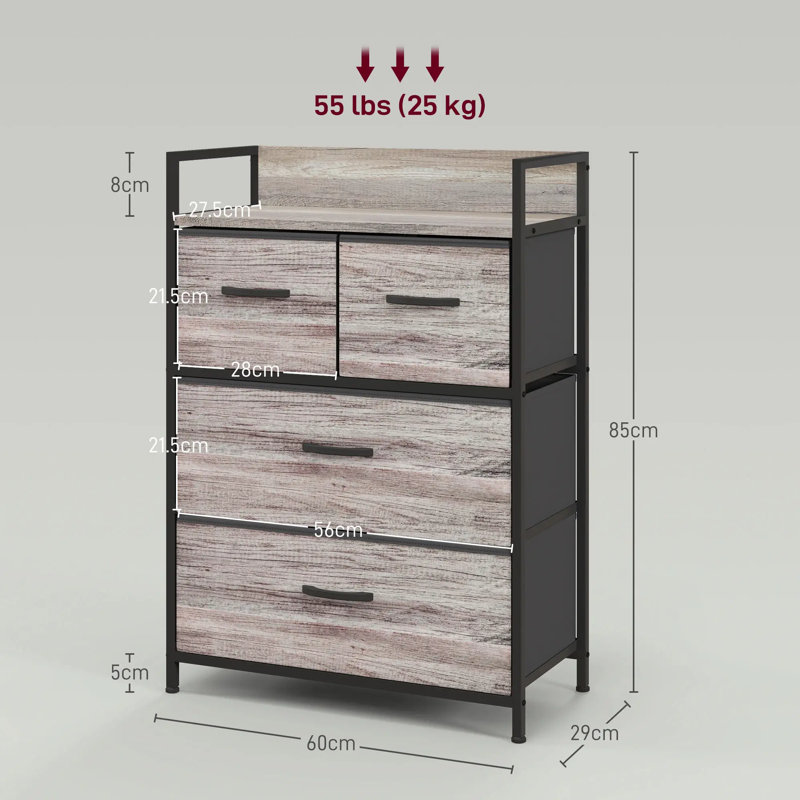 60 cm W Chest of 4 Drawers