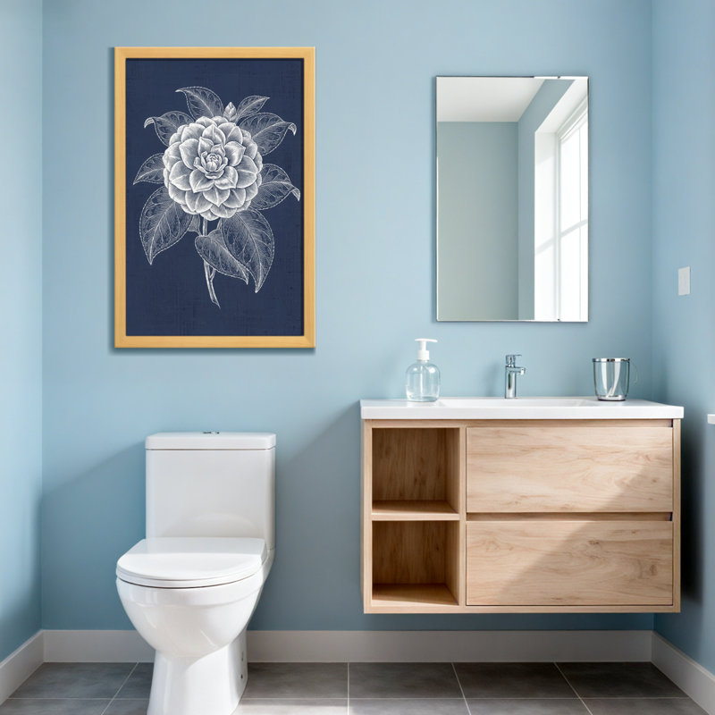 Plantes et fleurs - rose blanche sur fond bleu marine, H 16 po x l 24 po, Toile tendue, Ne s’applique pas