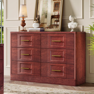Commode 6 tiroirs pour chambre à coucher, grande commode en bois de cerisier
