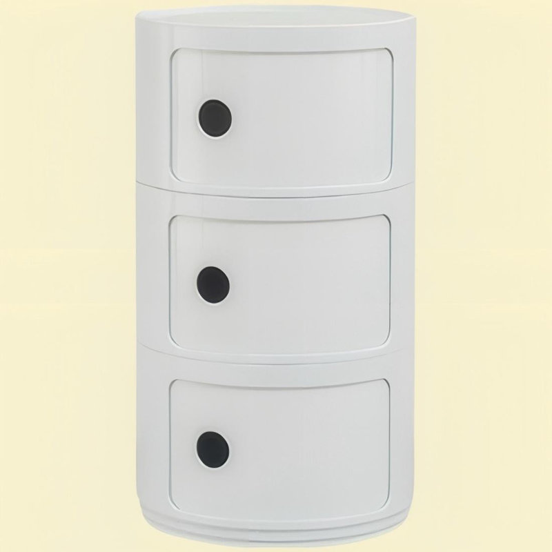 3 Tiers Round Storage Drawers  – Stackable Round Nightstand Drawers, White