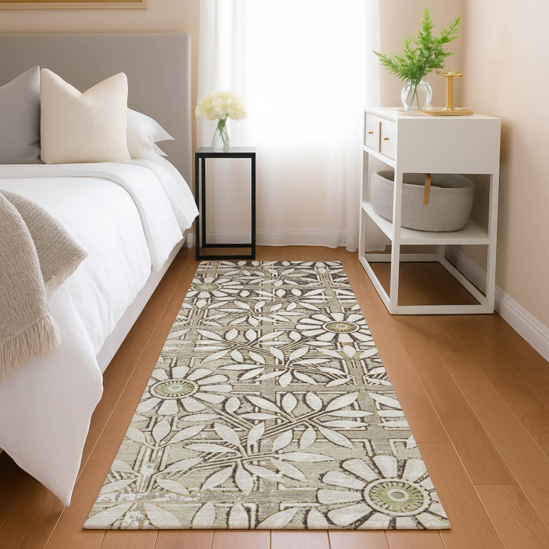 Machine Washable Indoor/Outdoor Chantille ACN2775 Floral Rug, 2'3" x 7'6" Runner, Ivory