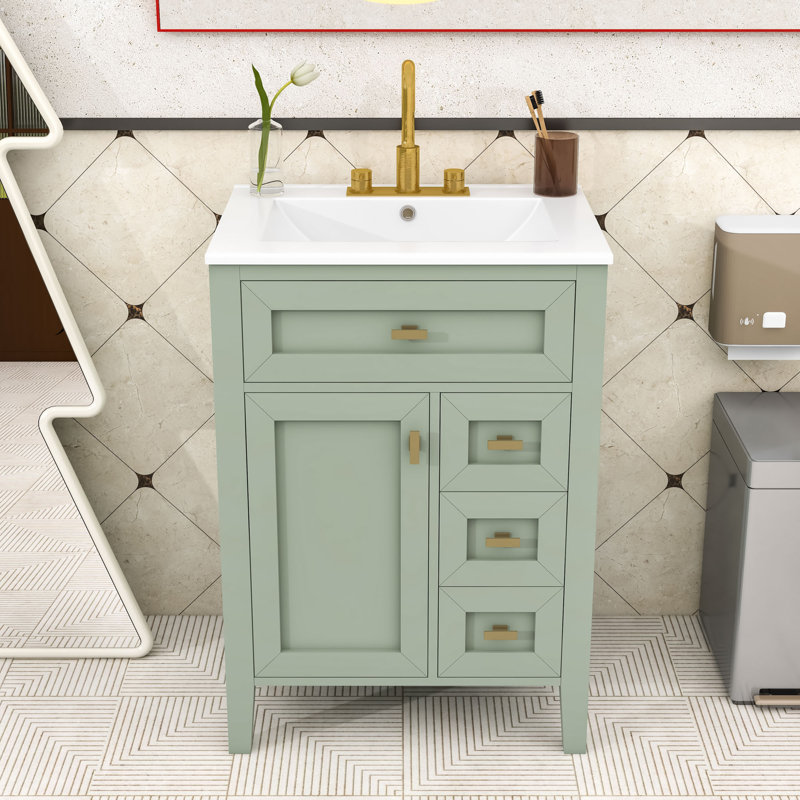 Meuble-lavabo compact en bois avec rangement spacieux, Vert clair