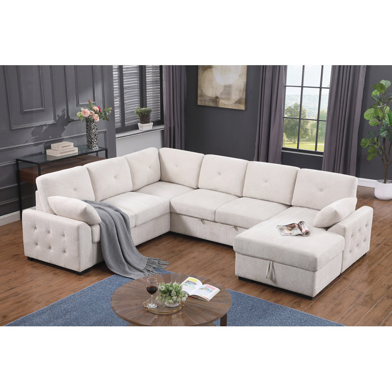 Multi-Functional L-Shaped Corner Sofa with Storage, Beige
