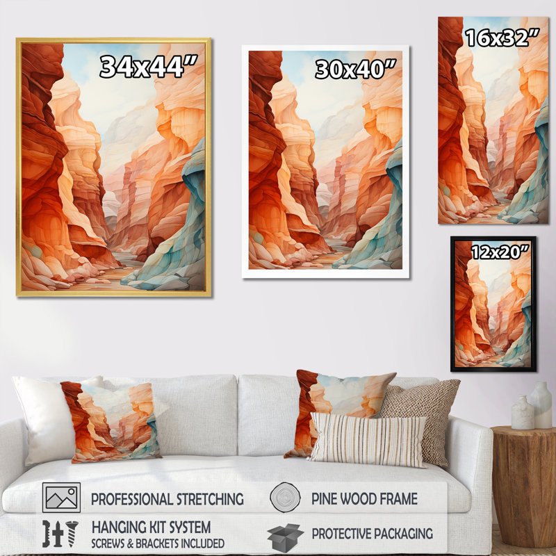 Canyon Desert Scenery Minimalism  - Canyon Wall Art Living Room, Cadre flottant blanc, H 40 po x l 30 po x P 1,5 po