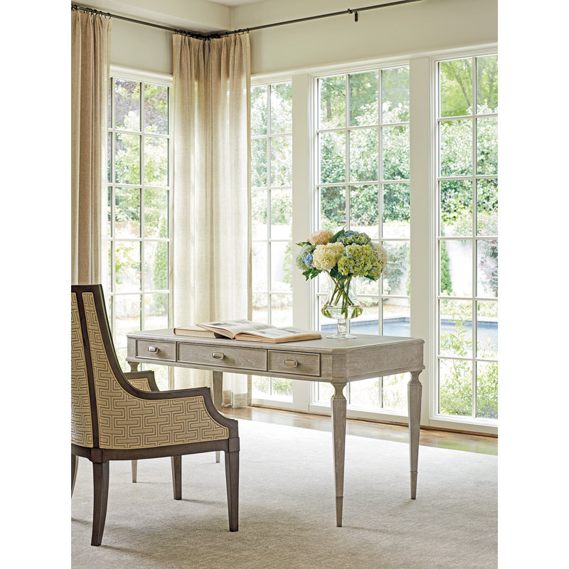 Chloe Transitional Cream Home Office Desk with Gray Leather Top